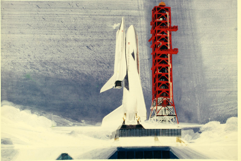 Illustration for article titled This concept art from the Shuttle Program's early days is gorgeous, deliciously retro